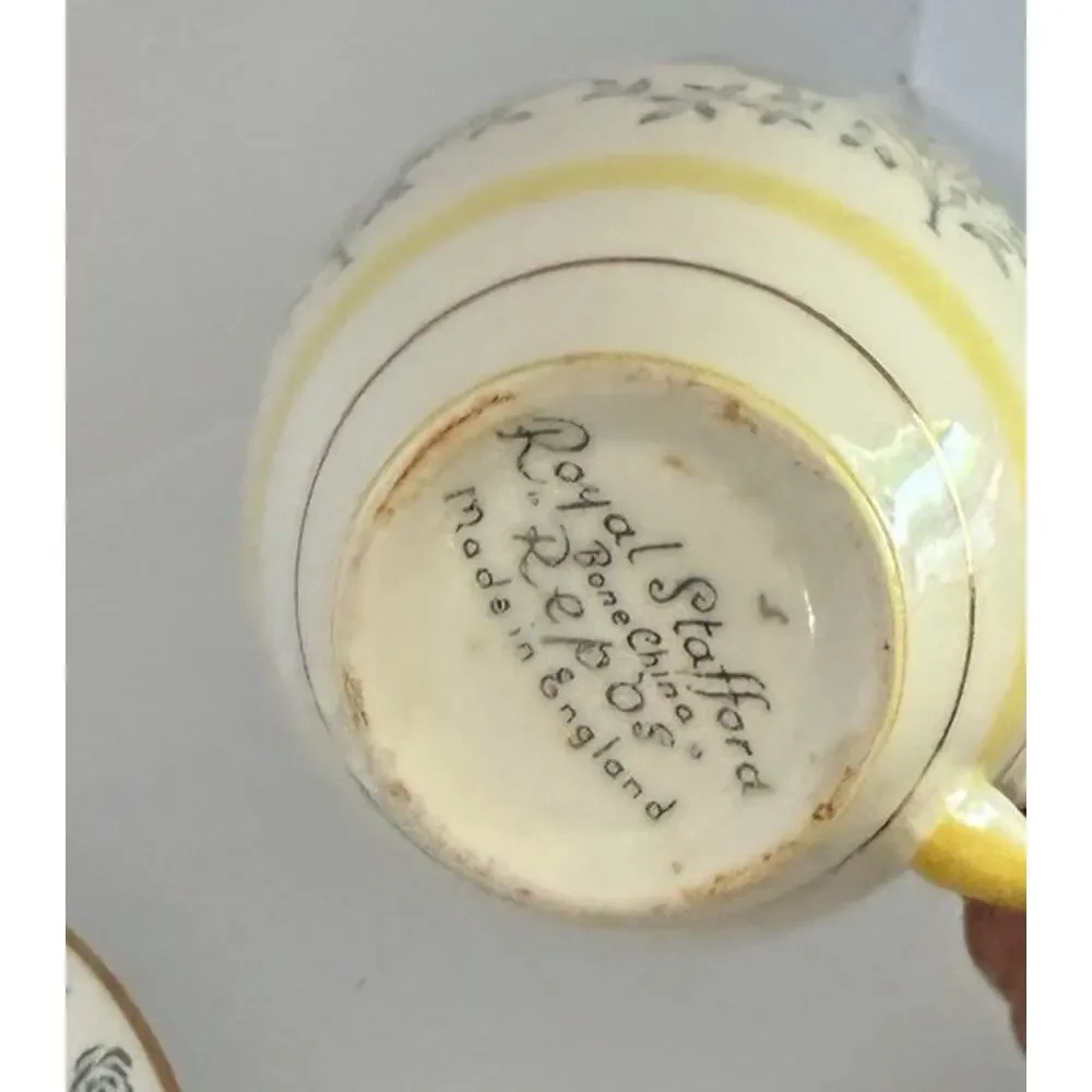 Vintage Repose Queen’s Staffordshire Teacup Saucer made in England Yellow Gray